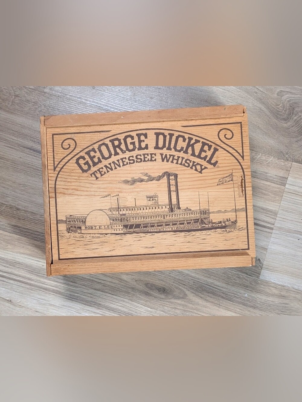Vintage George Dickel Tennessee Whisky Wooden Slide-Top Box